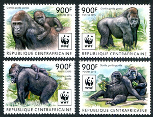 中非2015年邮票WWF大猩猩4全新