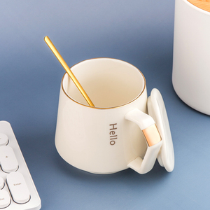 北欧风格陶瓷杯马克杯带盖小勺子办公水杯咖啡牛奶杯文化创意杯子