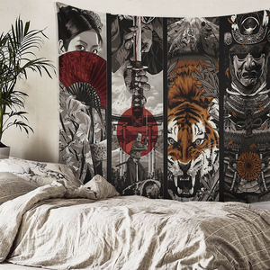 日式浮世绘虎斗武士挂布纹身刺青卧室床头装饰墙布背景布超大挂毯