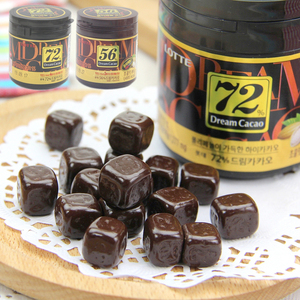 韩国进口Lotte乐天72%梦巧克力桶装82%纯黑巧克力豆罐休闲零食86g