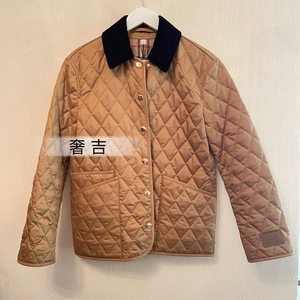 【奢吉】Burberry博柏利 女22黄棕菱格纹丝绒领棉服外套80498641