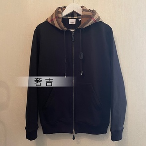 【奢吉】Burberry博柏利 男士黑色拉链连帽卫衣格纹加绒80480261