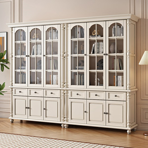 美式实木书柜带玻璃门两门四门全实木桃花心木复古书房书柜组合