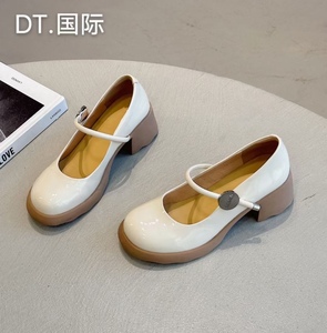 DT2024新款女鞋专柜正品真皮亮皮洋气乐福鞋百搭舒适单鞋