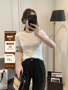 短袖t恤女2024新款夏季女装韩版时尚短款圆领洋气字母修身上衣女