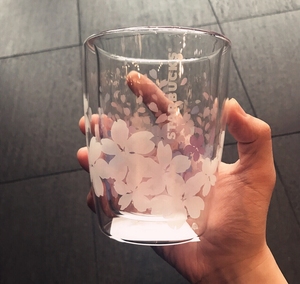 星巴克2018樱花双层冷萃咖啡双盖玻璃杯吸管杯丘比特玻璃杯玫瑰金