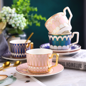 DIY定制名字ins风咖啡杯欧式小奢华陶瓷杯碟套装小精致女茶杯杯子