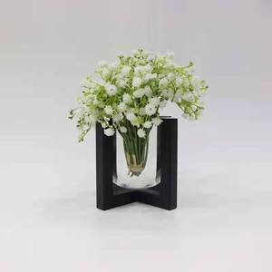 直筒透明玻璃花瓶圆柱形的水养绿萝小清新花架黑色铁艺单个简约