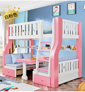 学生卧室高低床带书桌经济型儿童高箱上下铺多功能组合储物双层床