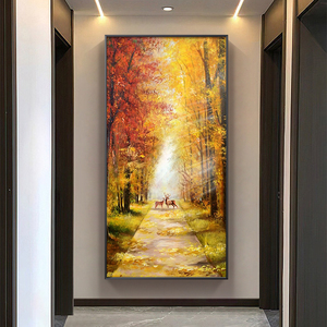 手绘油画高级感欧式轻奢黄金大道挂画走廊美式客厅入户玄关装饰画