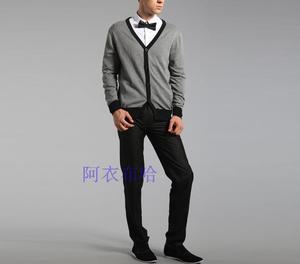罗马世家&CITING缇綎正品 灰色100%棉薄修身透气舒适男士针织开衫