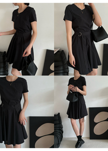 品牌单@好特别的山本风黑色连衣裙假两件设计短裙A4-1-2