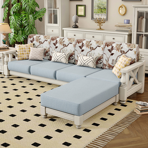 美式白色沙发实木布艺复古小美乡村小户型客厅家具三人位123组合