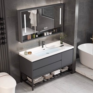 实木浴室柜陶瓷一体盆卫生间智能组合镜柜洗脸洗手池洗漱台落地柜