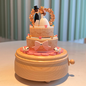 台湾jeancard木质八音结婚蛋糕圣诞节生日礼物音乐盒旋转创意婚礼