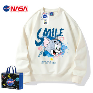NASA秋冬男猫和老鼠卫衣宽松潮百搭汤姆杰瑞卡通印花情侣上衣外套