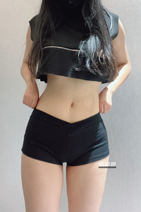 杨柳婵#不防尴尬线18-21厘米超短运动休闲裤女夏紧身低腰黑色裤子