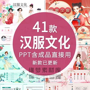汉服文化PPT模板 中国风复古古典传统文化古装服装女装唐装服饰