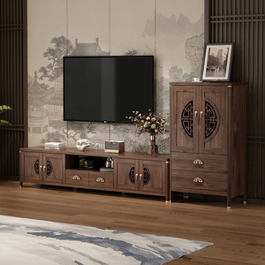 新中式电视柜客厅家用茶几组合实木色酒柜展示收纳储物柜一体新款
