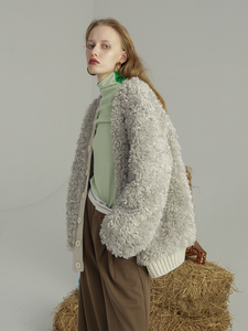 现货/TiaTia羊卷毛毛绗棉温暖针织开衫外套