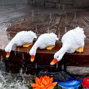 仿真动物白色喝水鸭子树脂雕塑花园庭院池塘水池装饰模型可爱摆件