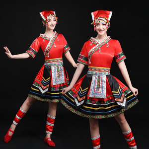 彝族舞蹈服装演出服女短裙云南民族风套装苗族贵州土家族衣服成人