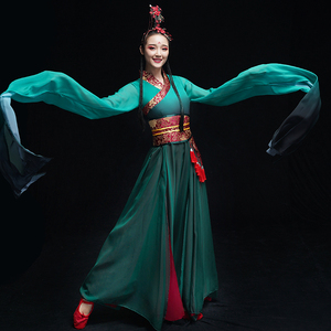 水袖舞蹈服装惊鸿舞中国风汉服现代古典舞演出服女飘逸采薇舞成人