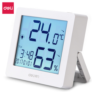 得力电子温湿度计8846闹钟智能感应背光 婴儿房室内温湿度表