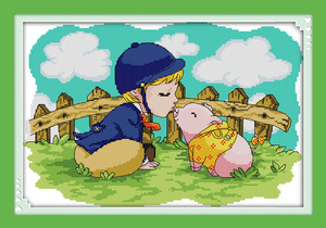 印花可爱男孩小猪图案十字绣2018新款卧室小幅卡通动漫系列儿童房