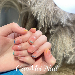 CaoMei Nail 彩虹法式腮红 手工穿戴甲片 手绘 美甲成品 D045