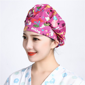巧护士 蓬蓬帽紫色乐园全棉印花手术室外科防尘ICU美容院工作帽子
