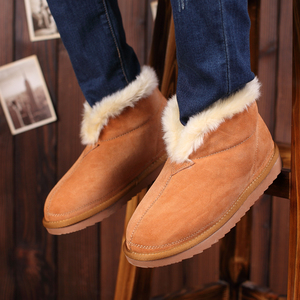 中老年人雪地靴男士牛皮冬季短靴爸爸棉鞋加绒保暖防滑雪地棉靴子