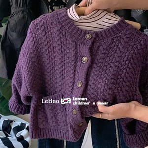韩版童装春季新款时髦单排扣毛衣男童宝宝休闲紫色针织开衫外套潮