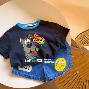 韩国童装男童宝宝夏季套装儿童酷潮百搭印花短袖T恤时髦蓝色裤子