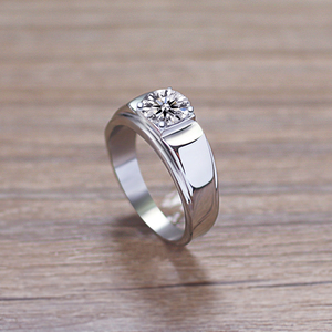不掉色欧美时尚男士铂金1克拉钻石戒指钛钢结婚戒子韩版潮流饰品