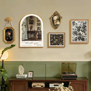 法式复古客厅沙发背景墙装饰画美式中古床头挂画拱形轻奢组合壁画