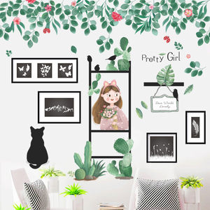 小清新植物墙贴女孩卧室温馨墙纸自粘床头贴画房间装饰品墙壁贴纸