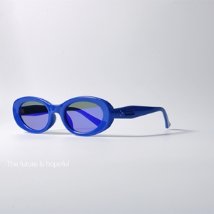 韩版小众宝蓝色反光墨镜UV400防紫外线高级椭圆形配近视太阳眼镜