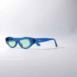 菱形小众个性太阳眼镜UV400防紫外线辐射撞色设计宝蓝色框潮墨镜