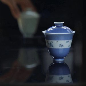 【御熹】景德镇慕胤堂洒蓝斗彩花漏影盖碗陶瓷手工手绘单个泡茶碗
