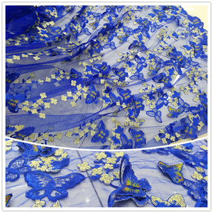 新品 3D立体绣蝴蝶彩色线 双边定位花朵 蕾丝刺绣布料 连衣裙面料