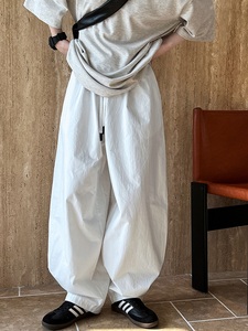 白色卷边女式镰刀香蕉萝卜裤美式慵懒chic裤子春季欧货工装休闲裤