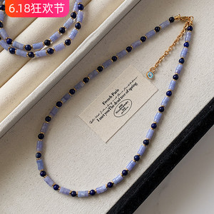 紫玛瑙天然青金石彩色串珠项链女夏季轻奢小众新中式国风锁骨颈链