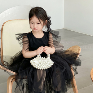 扇形珍珠女宝包包洋气儿童夏季小挎包外出凹造型拍照超美公主拎包