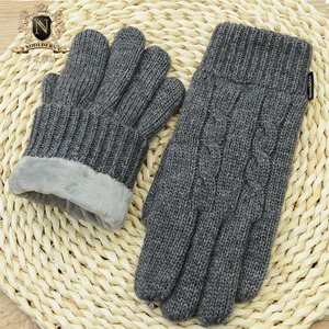 罗欧蒂斯秋冬季男士加绒加厚保暖羊毛触屏手套拧花针织毛线手套