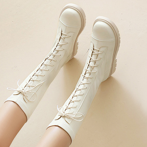 女童长筒靴子小女孩白色高筒靴软底儿童鞋秋冬新款马丁靴大童单靴