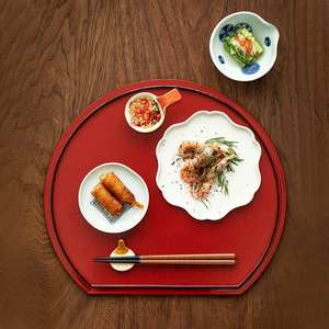 日本进口树脂半月餐盘日式家用小碟漆盘手工制家居茶杯托盘水果盘