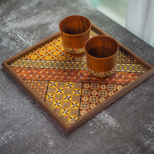 日本箱根寄木细工方形茶盘日式实木托盘手工果盘家用下午茶餐盘