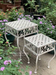 美式复古铁艺花凳二件套 花园园艺阳台层次花架 盆栽装饰花托装饰