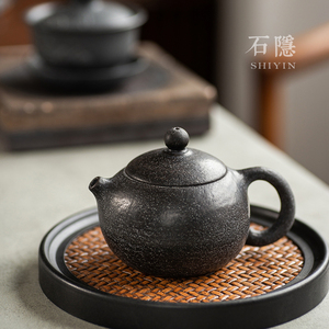 手工雕刻石头茶壶冰碛岩养生泡茶壶功夫茶具单壶经典球孔西施壶